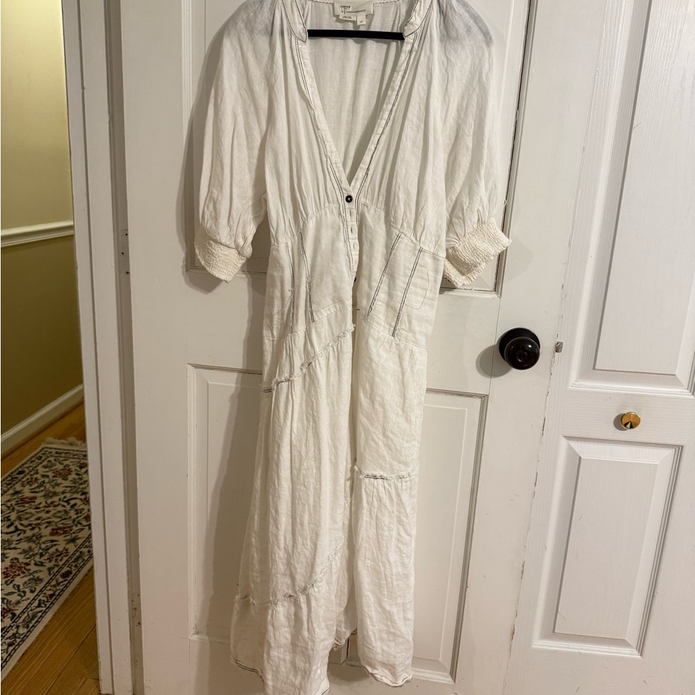 By Anthropologie Chic White Button-Down Midi Dress Size LP - Picture 3 of 14